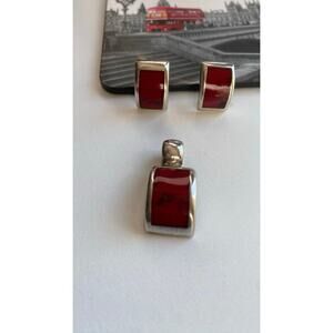Mexico 925 Sterling Silver Red Creek Jasper Earring and Pendant Set